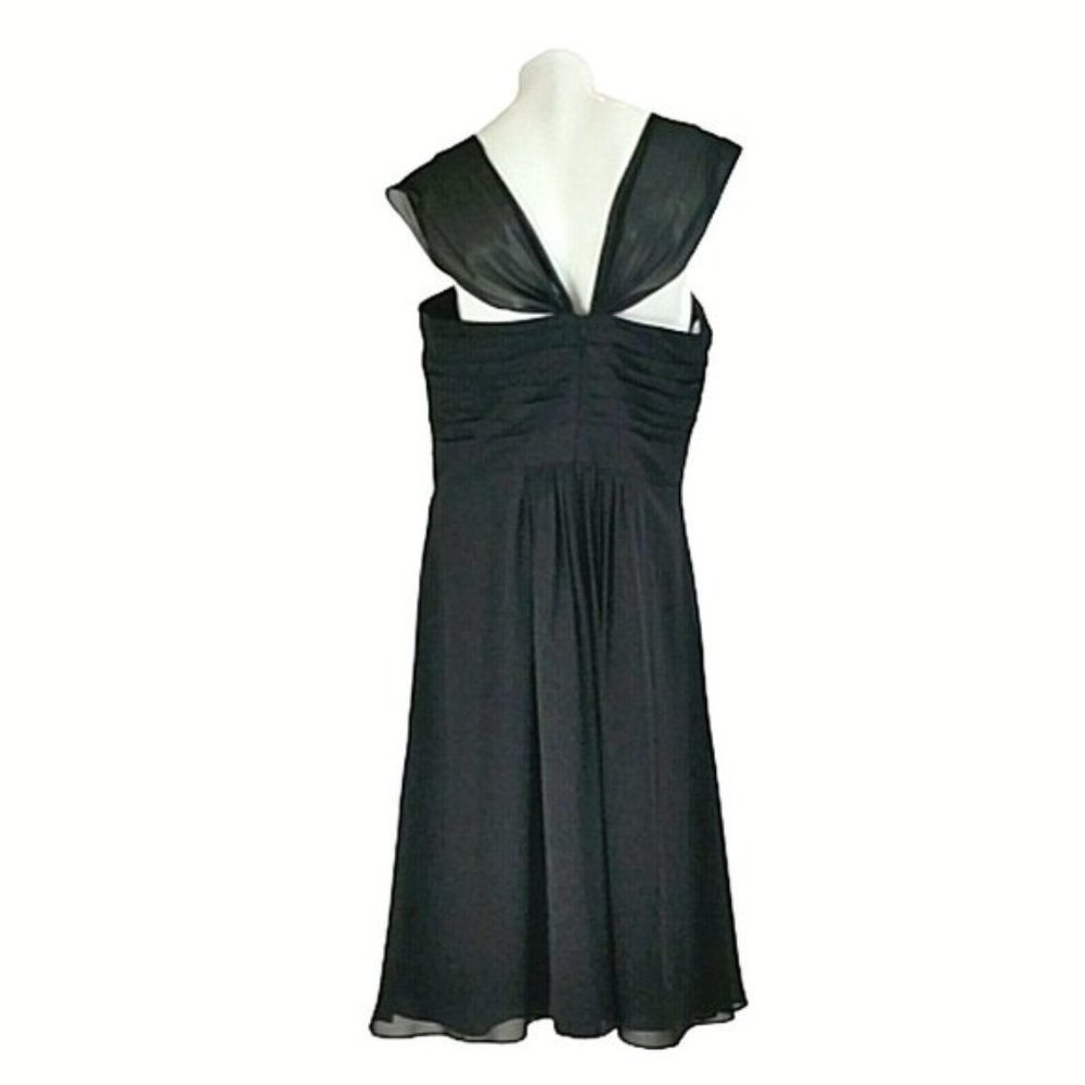 B2 Black Chiffon Pleated Sleeveless A-Line Dress - Picture 4 of 8
